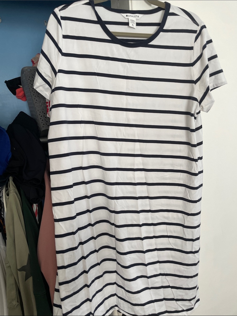 Athleta Navy and White Striped Tee Dress